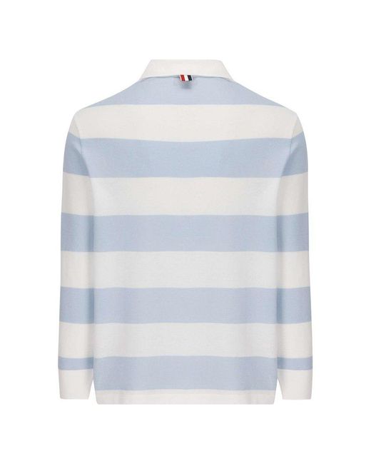 Thom Browne White Striped Long-sleeved Polo Shirt for men