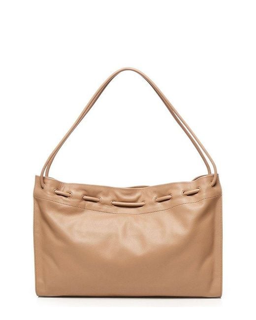 Coccinelle Brown Logo Detailed Drawstring Shoulder Bag