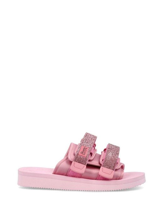 Blumarine Pink X Suicoke Embellished Touch Strap Slides
