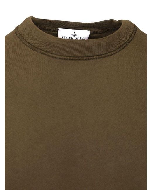 Stone Island Green Cotton Crewneck Sweater Sweatshirts for men