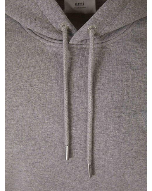 AMI Gray Ami Paris Logo Hood Sweatshirt for men