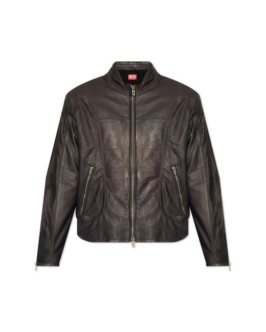 DIESEL Gray L-krix Zip-up Leather Jacket for men