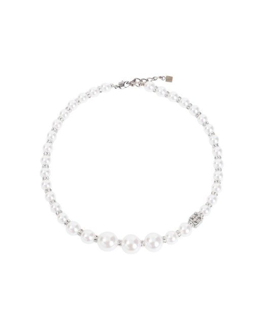 Givenchy White 4g Plaque Pearl Necklace