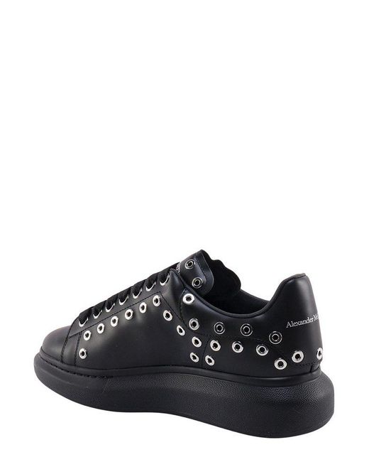 Alexander McQueen Black Leather Grommet Sneakers for men
