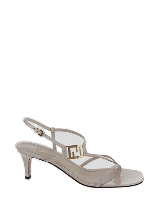 Fendi White Logo Plaque Heeled Sandals