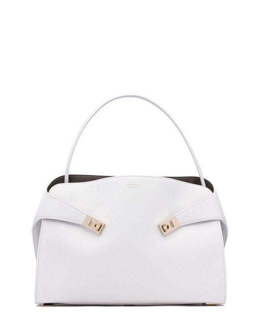 Ferragamo White Logo Detailed Top Handle Bag