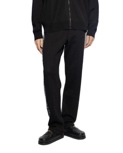 Versace Black Patterned-jacquard Drawstring Straight-leg Trousers for men
