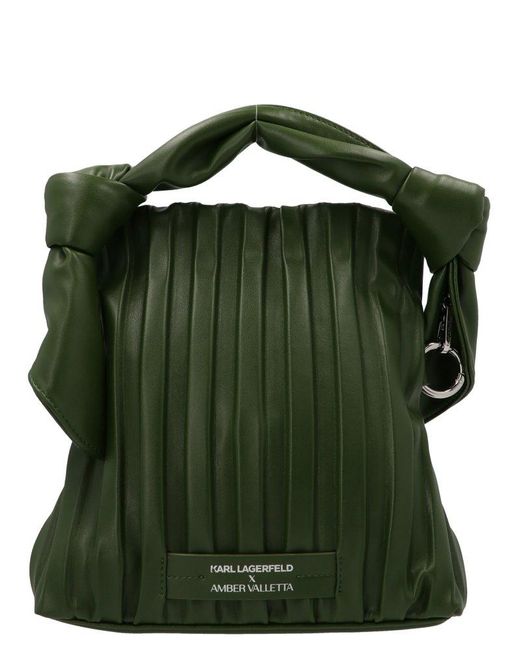 Karl Lagerfeld Green X Amber Valletta Mini Pleated Folded Tote Bag