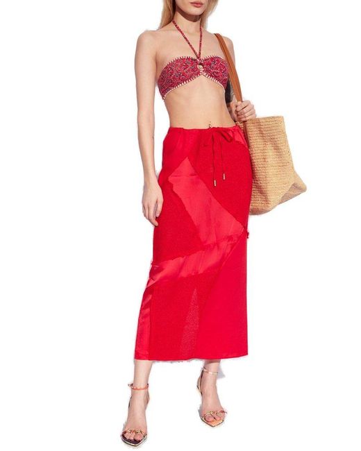 Cult Gaia Red Skirt Made Of Combined Materials 'Via'