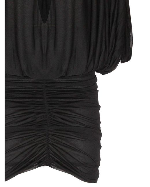 Saint Laurent Black V-neck Draped Dress