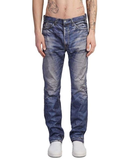 Junya Watanabe Blue Logo Patch Distressed Jeans for men