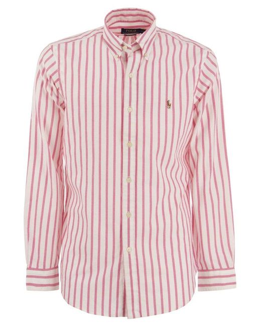 Polo Ralph Lauren Pink Custom-fit Striped Oxford Shirt for men