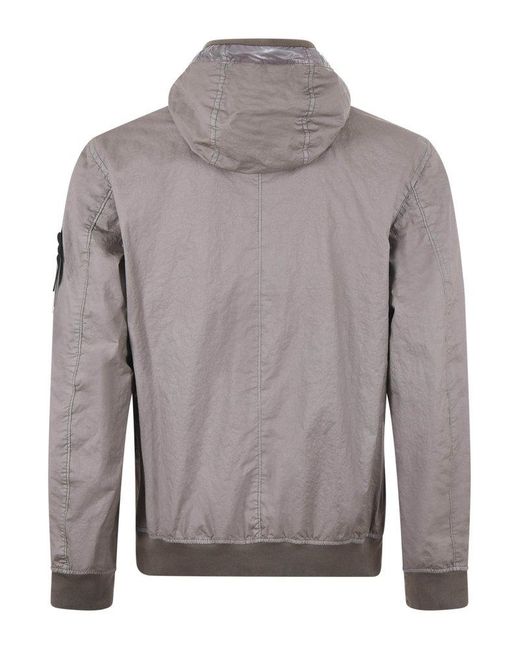 Stone Island Compass-patch Zipped Hooded Jacket in Gray for Men | Lyst