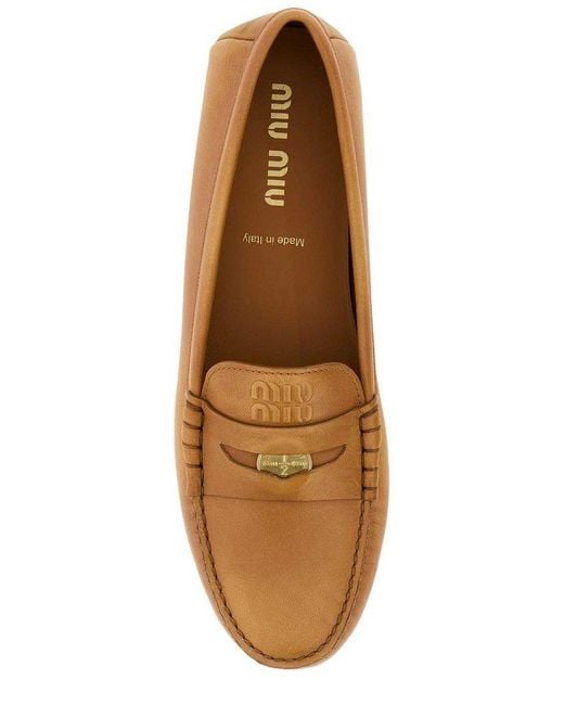 Miu Miu Brown Round-toe Slip-on Loafers