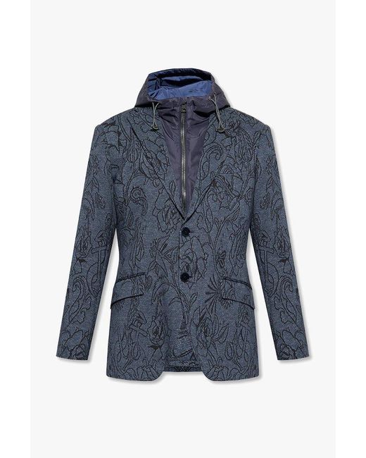 Etro Blue Two-layered Blazer With Hood for men