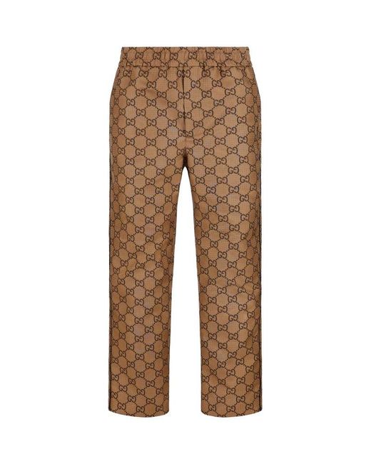Gucci Natural Mid Rise GG Damier-jacquard Trousers for men