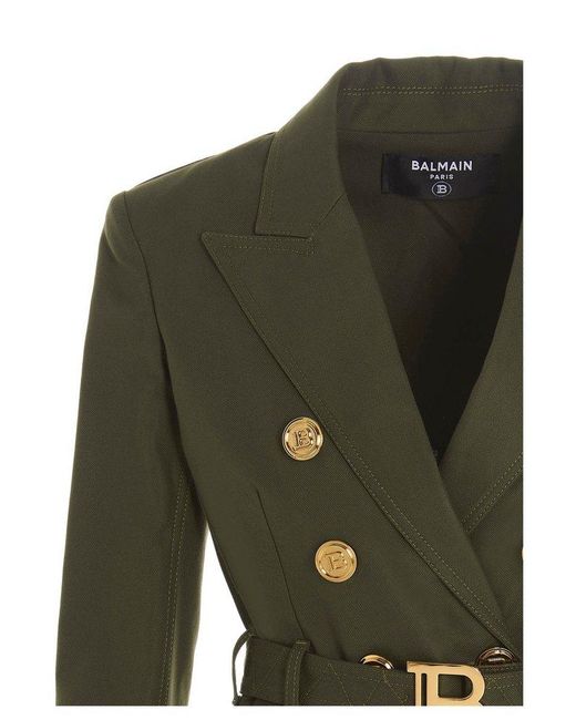 Balmain Green Belted Double-breasted Blazer Jacket