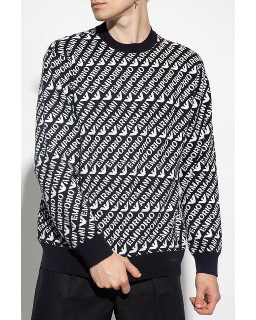 Emporio Armani Black And White Monogram Crewneck Sweater for men