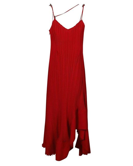 Lanvin Red Pleated Sleeveless Dress