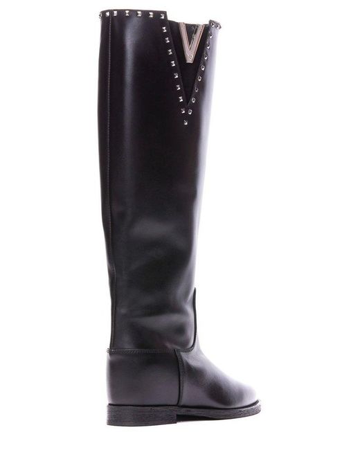 VIA ROMA Stiefel Aus Leder | Mit Goldenem V-Detail | Elegante Herrenstiefel | Bequeme EVA-Sohle