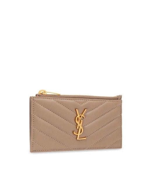 Saint Laurent Brown Quilted Card Case,