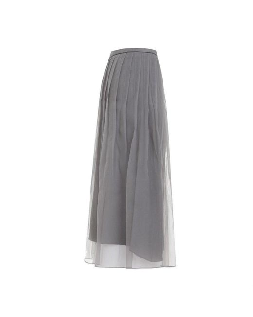 Brunello Cucinelli Gray Crispy Silk Organza Midi Skirt