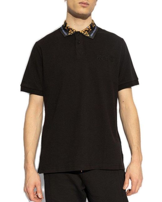 Versace Jeans Couture Black Logo Embroidered Short Sleeved Polo Shirt for men