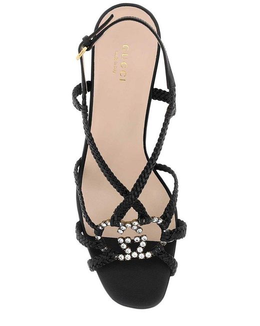 Gucci Black Embellished Interlocking G Sandals