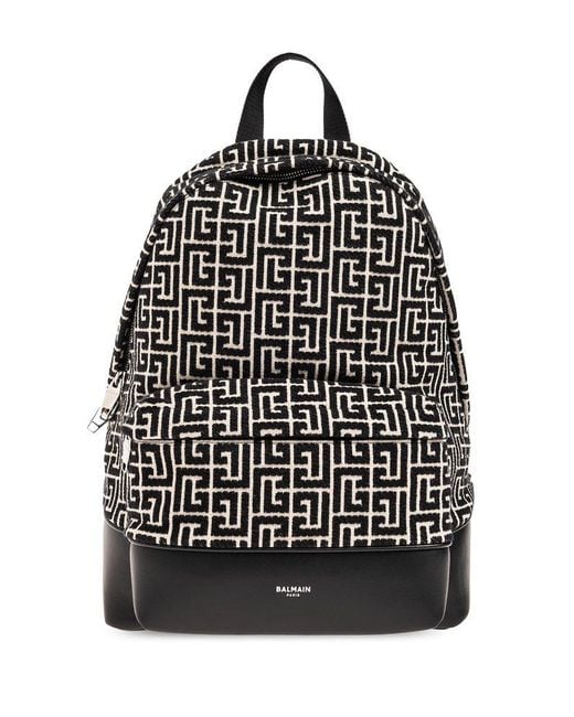 Balmain Black Backpack With Monogram for men