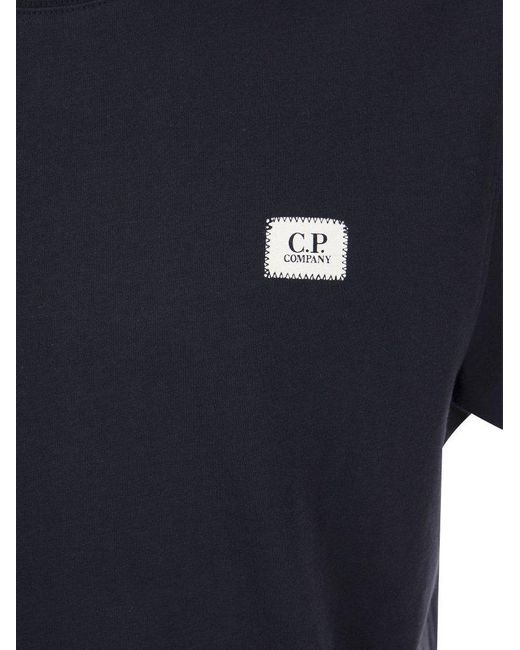 C P Company Blue Logo Patch Crewneck T-shirt for men