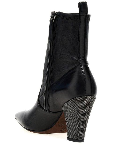 Brunello Cucinelli Black Pointed-toe Ankle Boots