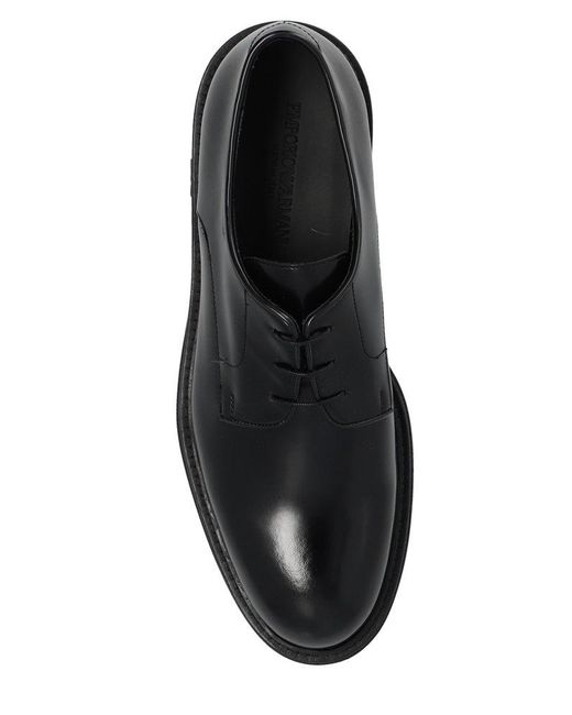 Emporio Armani Black Leather Derby Shoes for men