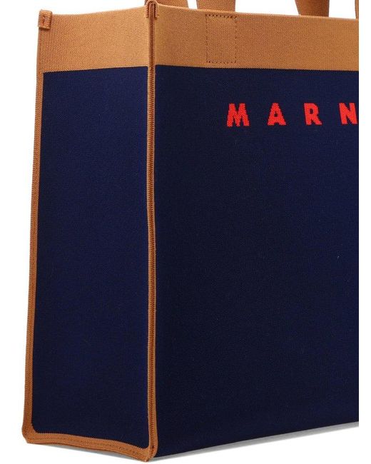 Marni Blue Logo Jacquard Medium Tote Bag