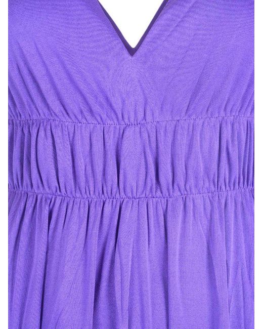 P.A.R.O.S.H. Purple V-neck Sleeveless Maxi Dress