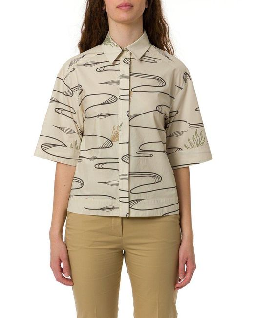 Max Mara Natural All-Over Patterned Button-Up Shirt