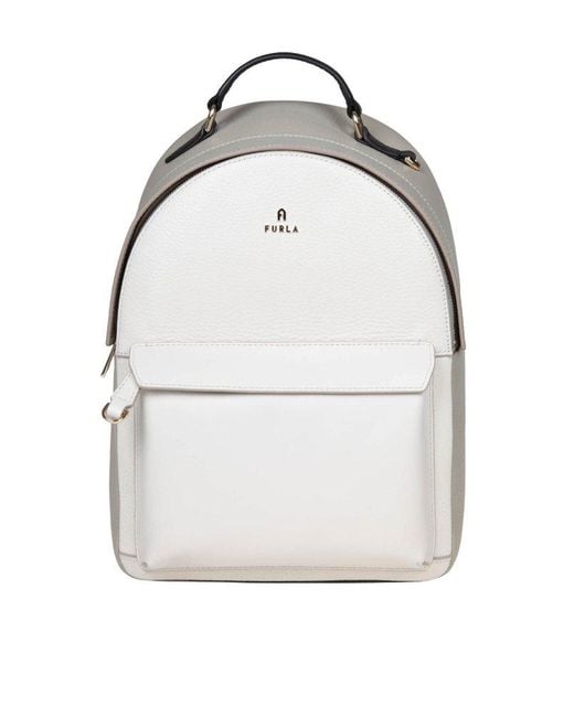Furla White Fable Backpack In Marshmallow Color Leather