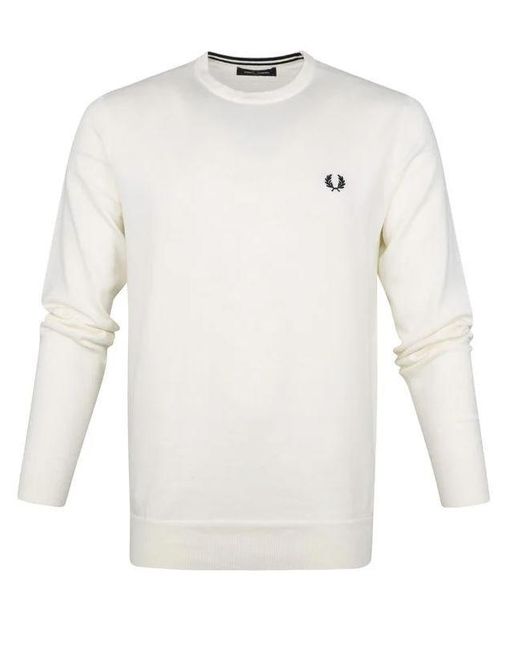 Fred Perry White Logo-embroidered Long-sleeved Crewneck Jumper for men