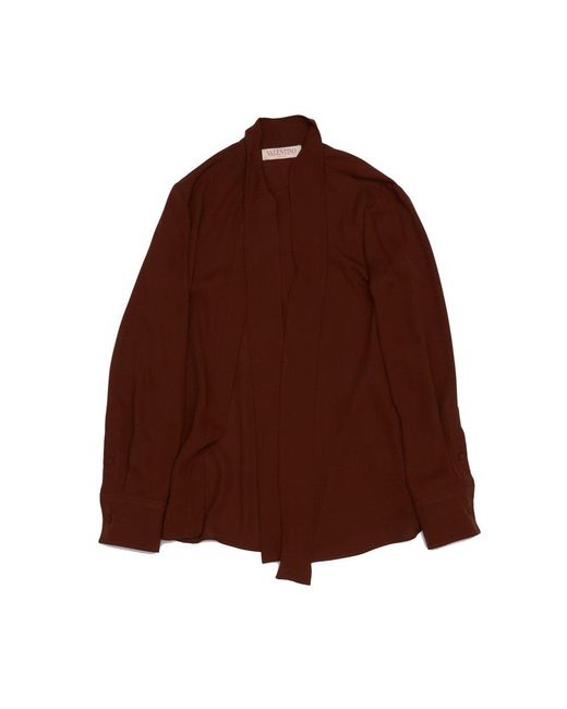 Valentino Brown Bow-detailed Long-sleeved Shirt
