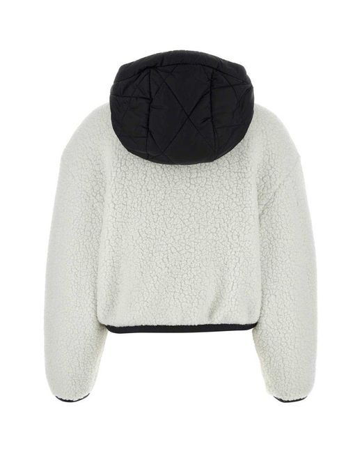 Palm Angels White Shell-trimmed Hooded Faux Shearling Jacket