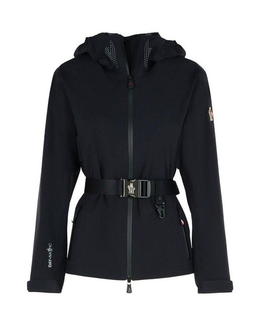 Moncler Black Fex Hooded Shell Jacket