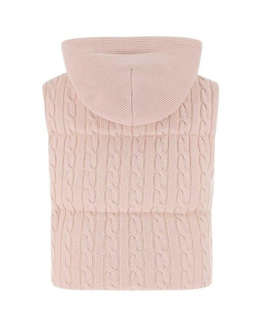 Miu Miu Logo Embroidered Hooded Padded Gilet in Pink | Lyst
