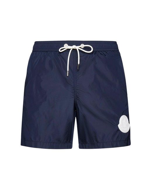 Moncler Blue Logo Patch Drawstring Swim Shorts for men