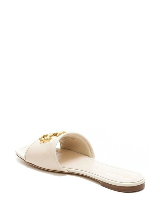 Tory Burch White Eleanor Logo Plaque Slip-on Sandals
