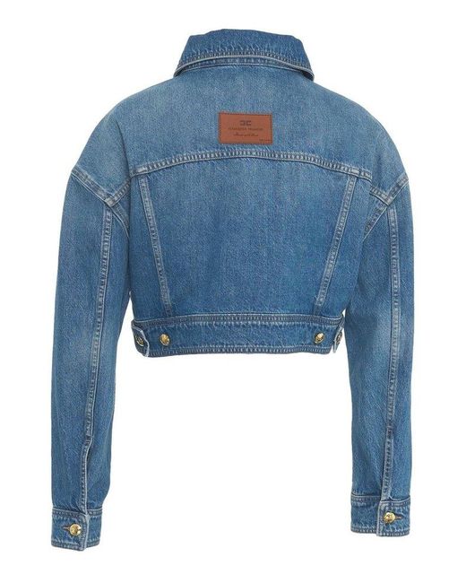 Elisabetta Franchi Blue Oversized Cropped Denim Jacket