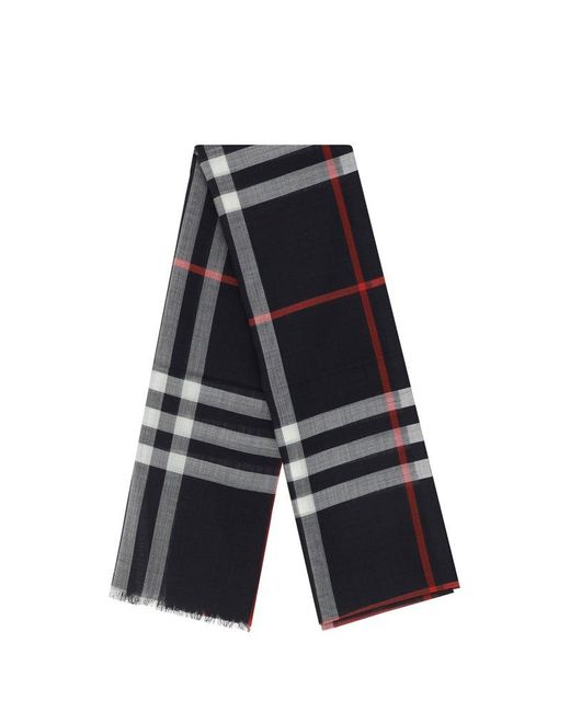 Burberry Blue Checked Frayed-edge Scarf