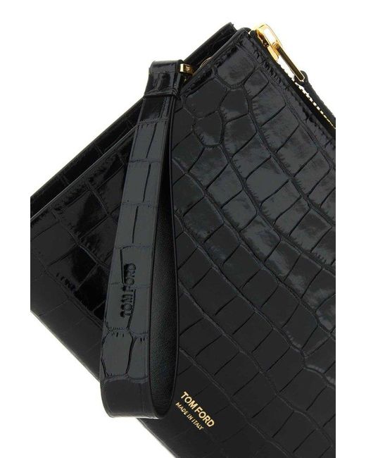 Tom Ford Black Embossed Zipped Clutch Bag for men