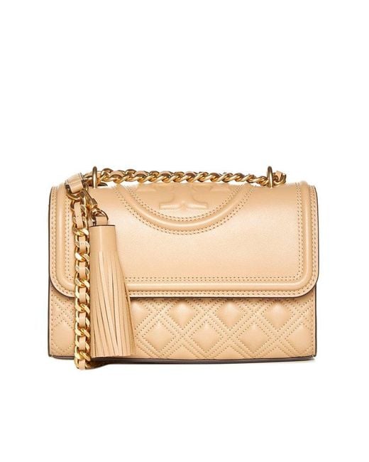 Tory Burch Fleming Small Convertible Leather Bag in Natural | Lyst