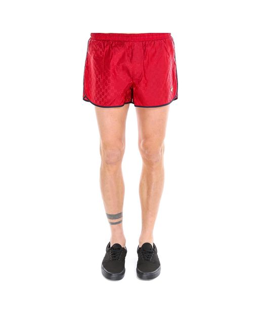 Gucci Red Monogram Bee Embroidery Swim Shorts for men