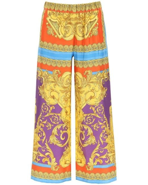 Versace Multicolor Barocco Goddess Silk Trousers