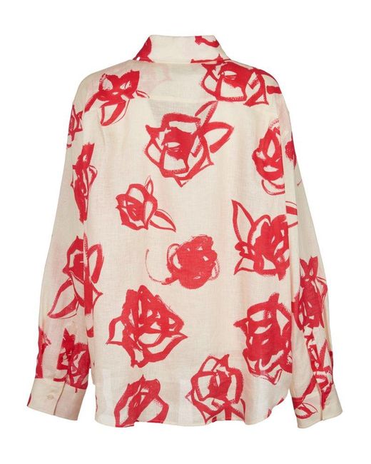 MSGM Red Floral Printed Buttoned Shirt